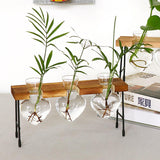 Hydroponic Glass Heart Vase Planter Terrarium Wooden Stand-F303