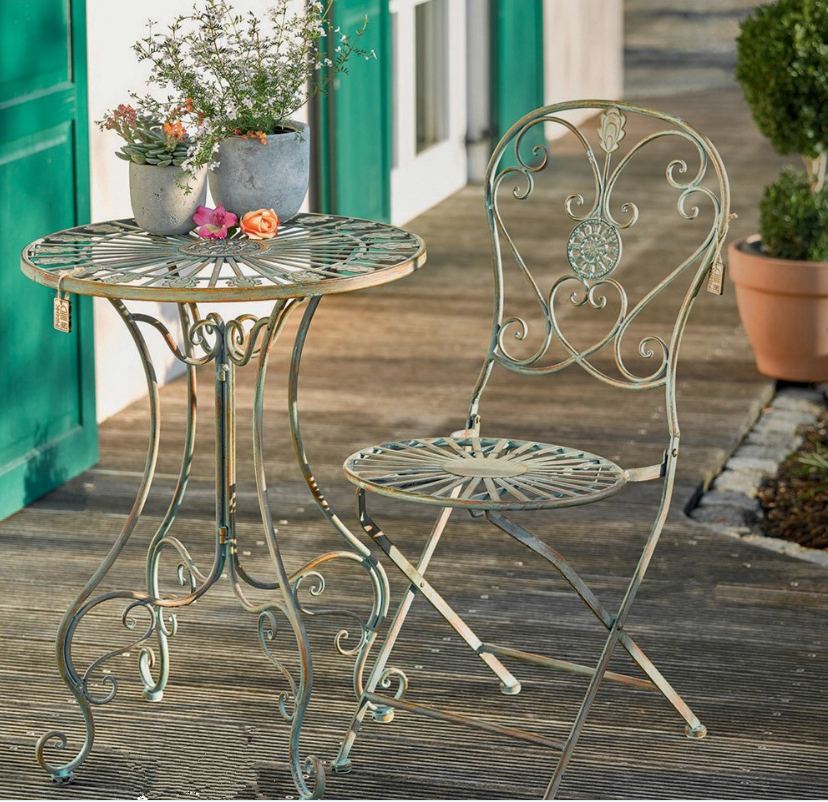 Heart Peacock Motif Patina Green Metal Bistro Set – LIKYHOME