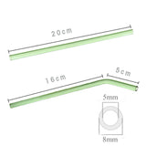 10PCS Colorful Glass Straw Straight Bent + 2Brush