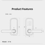 Digital Security Door Lock Fingerprint Smart Doorlock Password APP Card Keypad 3116