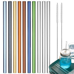 10PCS Glass Straw Straight + 2Brush