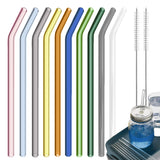 10PCS Colorful Glass Straw Bent + 2Brush