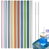 10PCS Colorful Glass Straw Straight + 2Brush