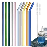 10PCS Colorful Glass Straw Straight Bent + 2Brush