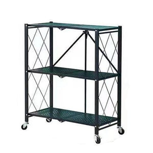 3-5 Tier Foldable Shelf Metal DisplayRack Floor Standing Storage with Wheels forCommercial Retail Stores BookcaseHome Organizer- Black