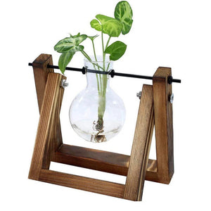 Hydroponic Glass Vase Planter Terrarium Swing Wooden Stand