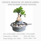 JAPANESE MINIATURE ZEN BONSAI GARDEN WITH BUDDHA WATER FOUNTAIN BNS01