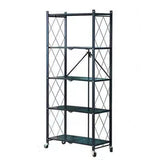 3-5 Tier Foldable Shelf Metal DisplayRack Floor Standing Storage with Wheels forCommercial Retail Stores BookcaseHome Organizer- Black