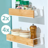 2/4pcs Bamboo Wall Mounted Storage Hanging Magnetic Spice Rack-White