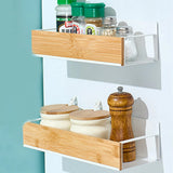 2/4pcs Bamboo Wall Mounted Storage Hanging Magnetic Spice Rack-White