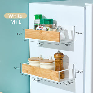 2/4pcs Bamboo Wall Mounted Storage Hanging Magnetic Spice Rack-White