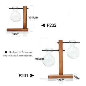 Hydroponic Glass Vase Planter Terrarium Wooden Stand - F201