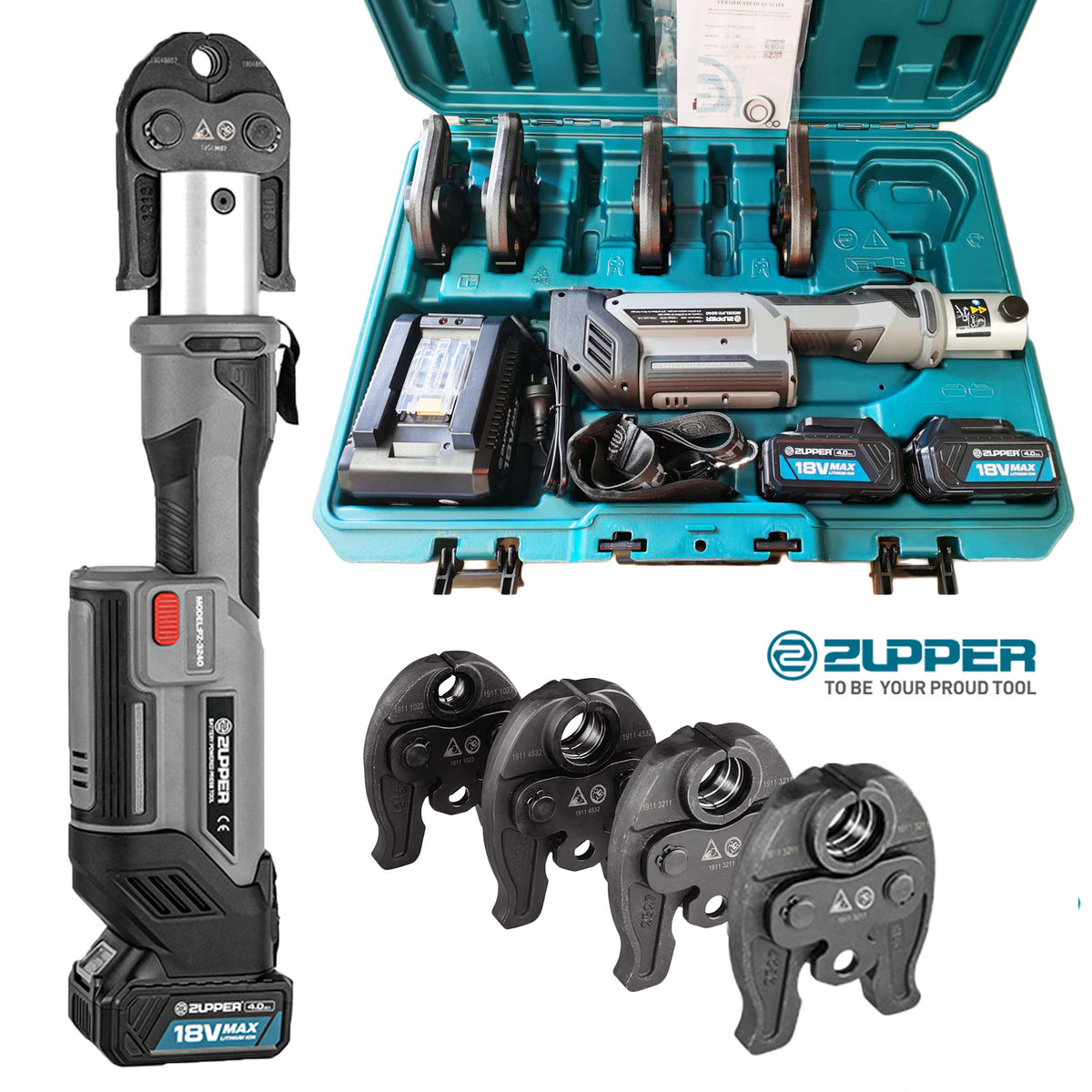 Zupper Battery Powered Press Tool Kit Set PZ-3240 For copper Bpress Vi ...