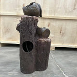 Solar Fountain Water Feature Bird Bath RUSTIC POURING BROKEN POTS ON TREE TRUNK F956