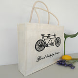 3Pcs Jute Shopping Bag - White Bicycle