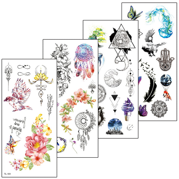 4Pcs Fantasy Flower Tattoo Sticker